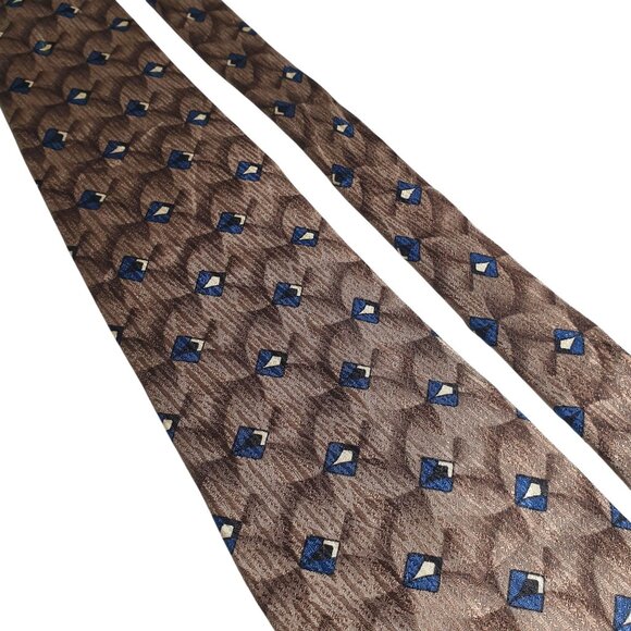 Boulevard Club Brown Blue Diamond Pattern Silk Tie Polyester Men Accessory Gift - Picture 2 of 5